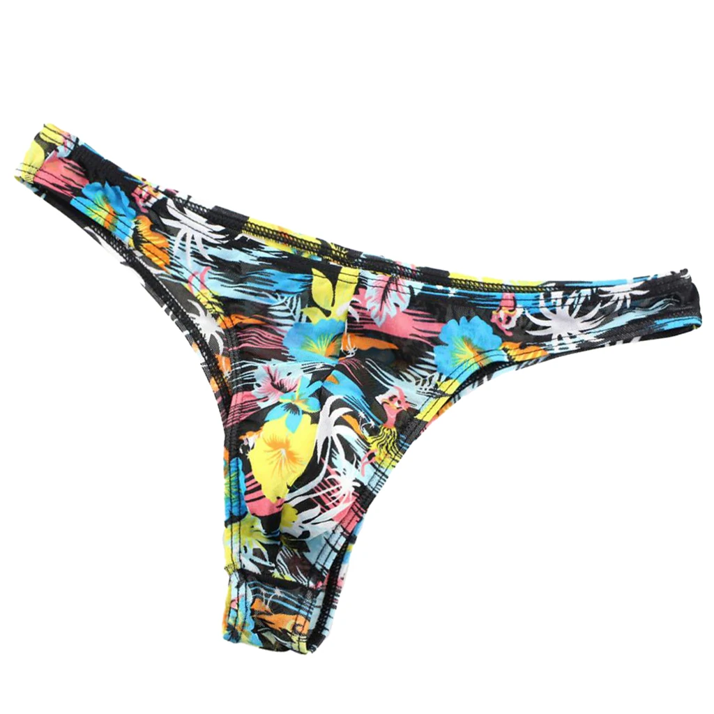 Men Low Rise Floral Printed Briefs Soft Comfy G-string Jockstrap Thongs Underwear