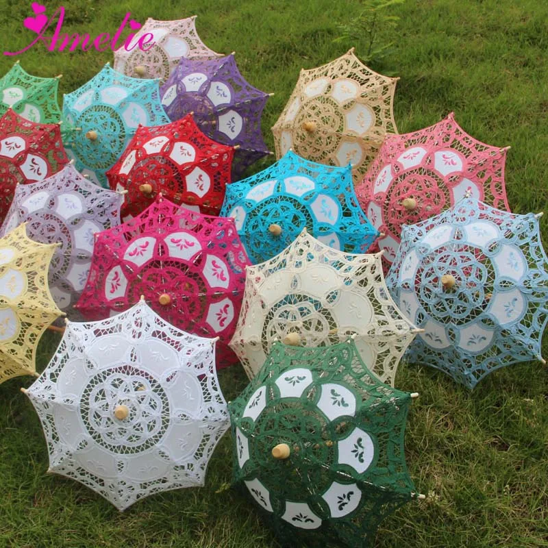 Handmade Cotton Canopy Radius 19cm Assorted color Wedding Party Gift Table Decorative Lace Parasol Girl's Kids Sun Umbrella 1pc