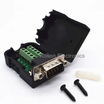 

DB9 Male 9Pin Black Cover Nut Type Breakout Terminals Board Connector DIY Plugs