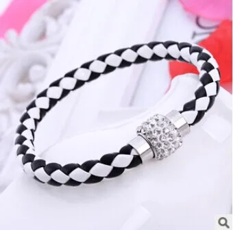 

Free Shipping Many Style Leather Wrap Wristband Cuff Punk Magnetic Rhinestone Buckle Bracelet Bangle For Women/Best Gift