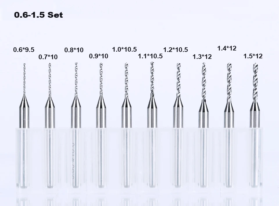 HUHAO 10 шт. 0,6 мм до 1,5 мм Карбид PCB мини сверло ЧПУ Вольфрамовая сталь для печатной платы 3,175 мм набор сверл инструменты для ПХБ