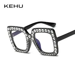 KEHU классические брендовые дизайнерские новые модные очки в большой квадратной оправе женские модные прозрачные стразы оправа очки K9384