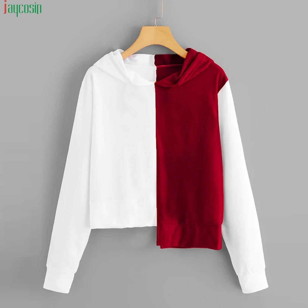 

JAYCOSIN fashion Hoodies Sweatshirt Women Casual Long Sleeve Patchwork Sweatshirt Hooded Top Sweat Coat Casual Sportswear 2019