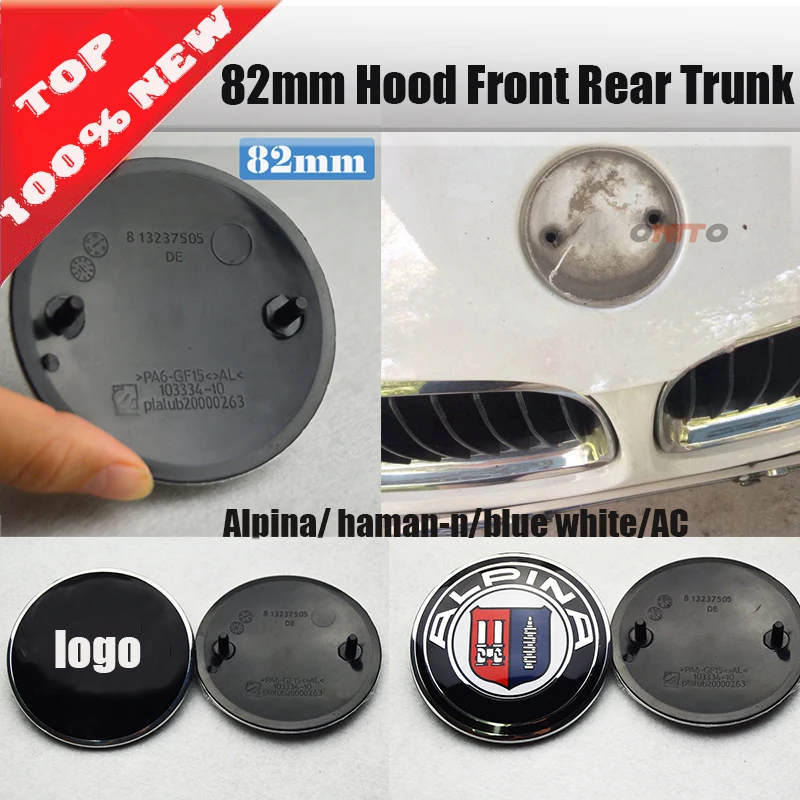 cheap 82MM Stickers Label 2pcs set Car Front Hood Emblem Auto Rear Trunk Badge Car accessories ABS BLACK BASE for bmw car styling