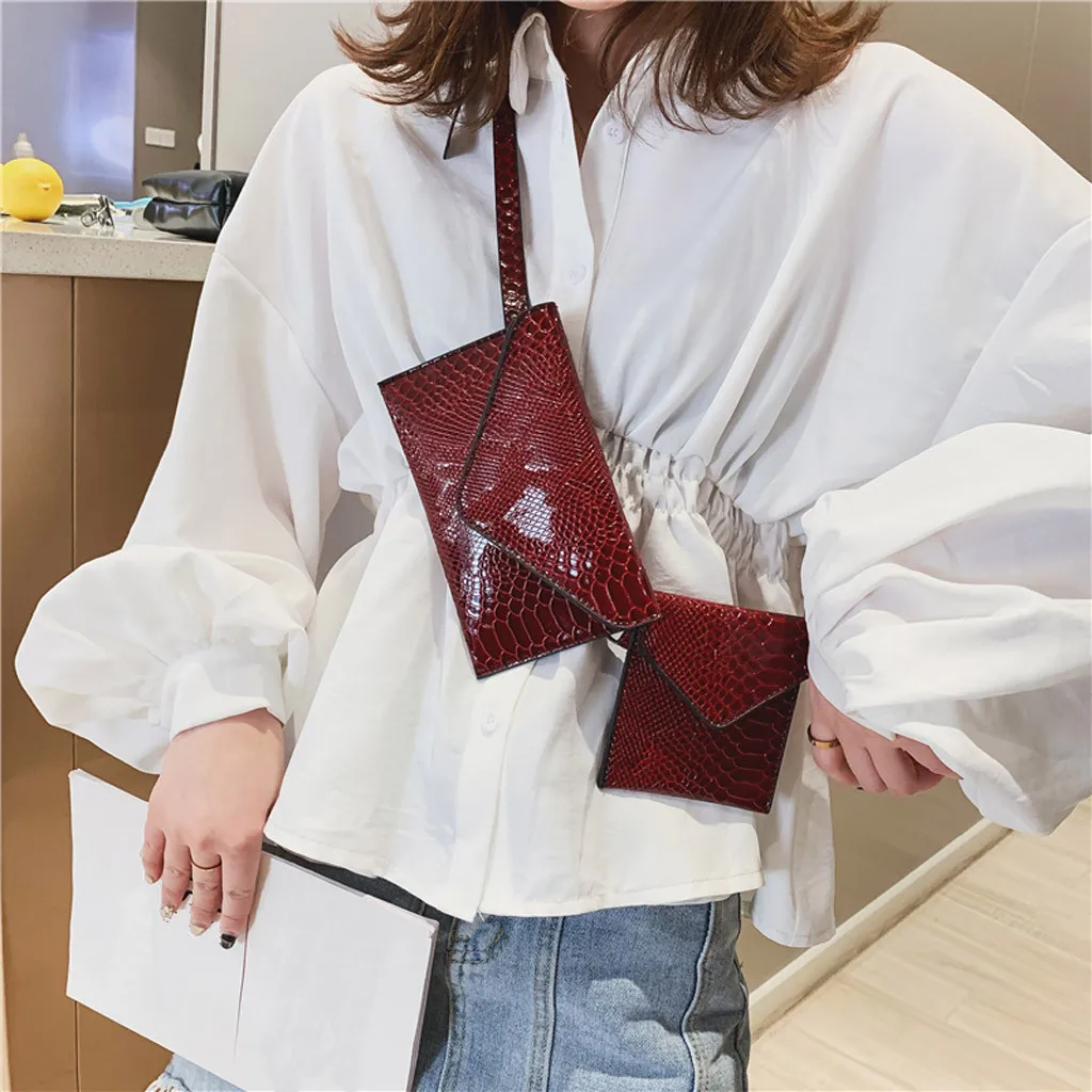 

2Pcs Women's Outdoor Hasp Alligator Pattern Messenger Bag Chest Bag Waist Bag