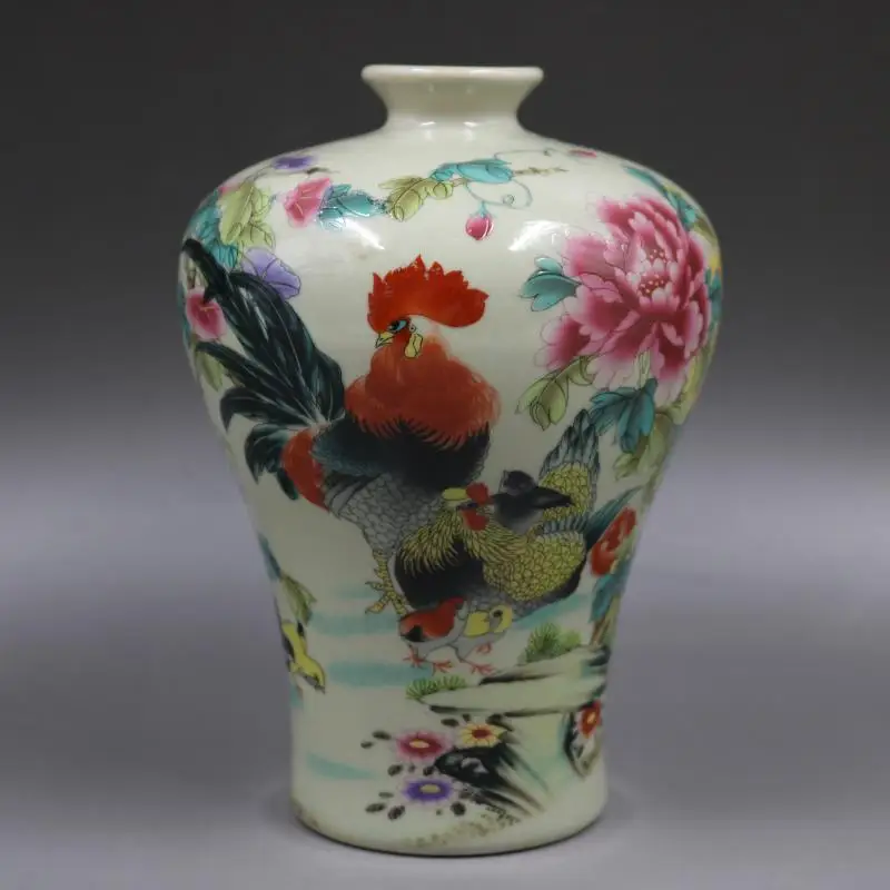 

Old Porcelain Vase Pink Rooster Plum Vase
