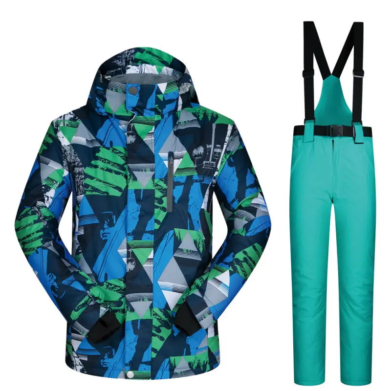 Лыжный костюм, Мужская ветрозащитная Водонепроницаемая утепленная одежда, куртка для сноуборда, мужские и штаны, Брендовое пальто и зимние брюки, зимняя одежда - Цвет: LSJ   LIGHT GREEN