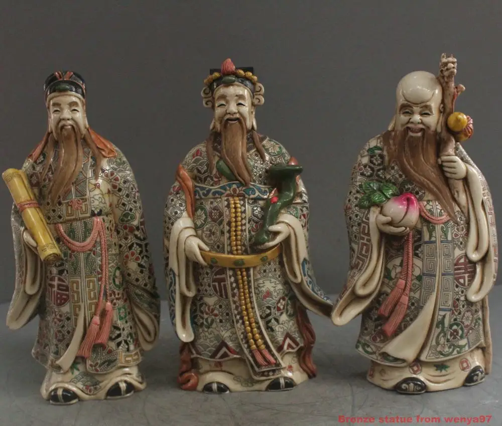 11 China Fengshui Art Porcelain Carved Fulushou Statue Figurine | Дом и сад