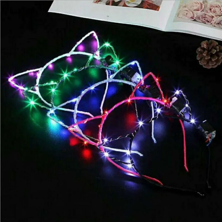 500pcs Cute LED Glow Headband Cat Ears Shape Hair Hoop Head Band For