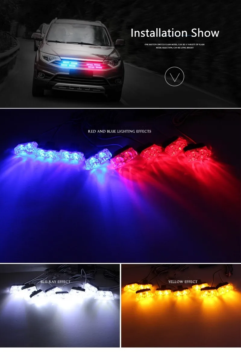 Hot Car Truck 8X2 LED Strobe Warning Police Light Wireless Remote Red Blue DC 12V Emergency Flashing Day Lamp | Автомобили и