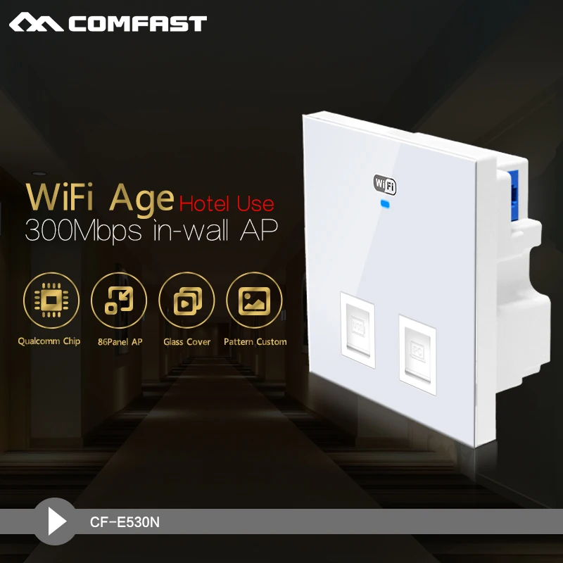 COMFAST CF-E530N 300Mbps 2.4GHz In wall Wireless AP Router for Hotel Room Support 48V POE power & VLAN and Access Controller AP