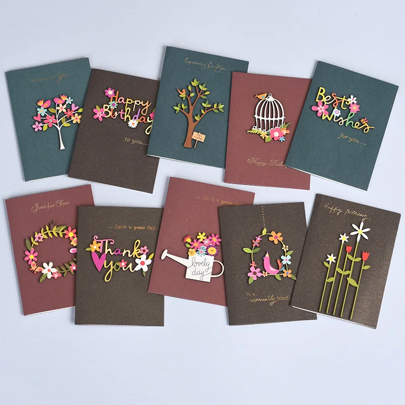 

2pcs/pack Vintage Woodcarving Mini Blessing Thanks Greeting Cards Wedding Cards 3D Wedding Invitations Birthday Cards