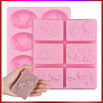 

SJ 1pc Honey Bee Silicone Soap Mold diy Handmade Craft 3d Soap Mold Silicone Rectangular Oval 6 Forms Soap Molds For Soap Making