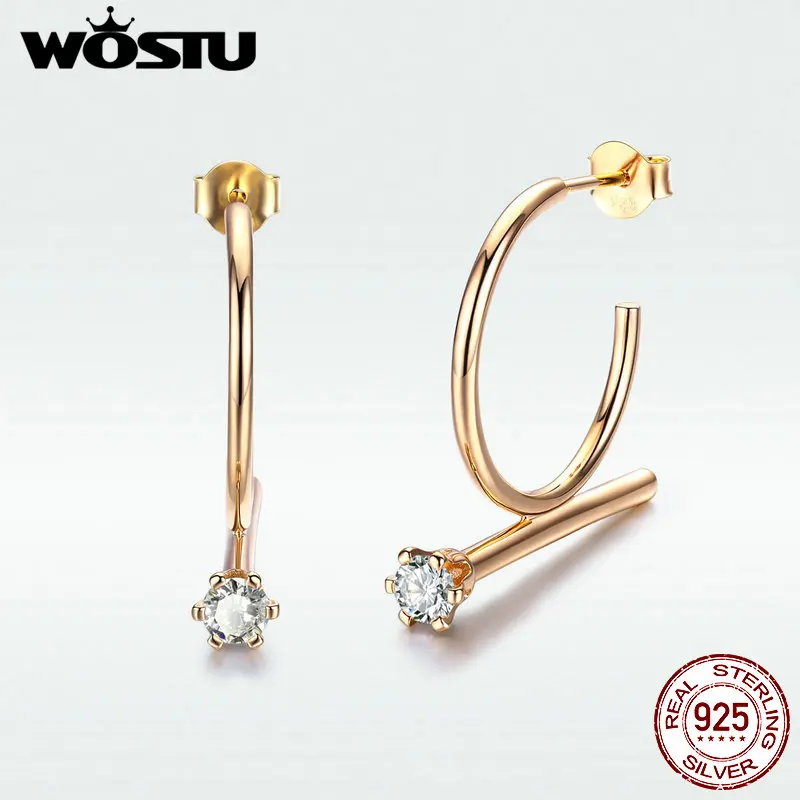 

WOSTU New Collection 925 Sterling Silver Drop Earring Lines In Soft Rose Gold Earring Give Ears Differnet Style For Women BNE072
