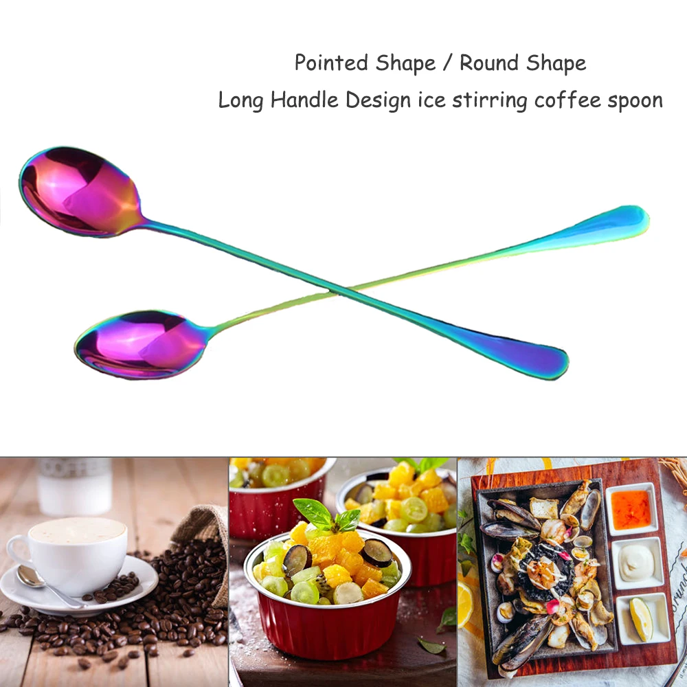 

2pcs/set Colorful Stainless Steel Coffee Spoon with Long Handle Ice Cream Dessert Cake Tea Spoon Set Mixing Coffee Scoops