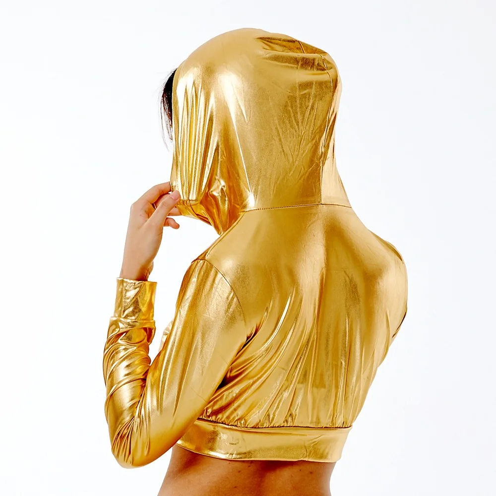 2018 New Fashion Spring Summer Women Jazz Slim Hip Hop Coat Party Stage Performance Top Gold Streetwear Long Sleeve Dance Jacket