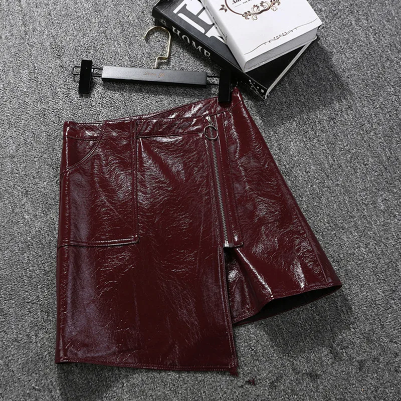 MUMUZI/Весенняя Осенняя Повседневная Женская юбка из искусственной кожи, элегантная мини-юбка трапециевидной формы на молнии, женские Обтягивающие юбки с высокой талией черного цвета