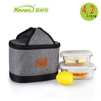 

KinNet lunch bags for women kids thermal bag simple fashion Grey black stitching waterproof aluminum foil insulation cooler bag