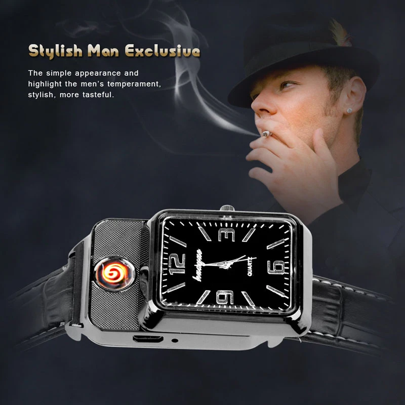 Sports USB Charging Windproof Flameless Cigarette Lighter Watch Reloj