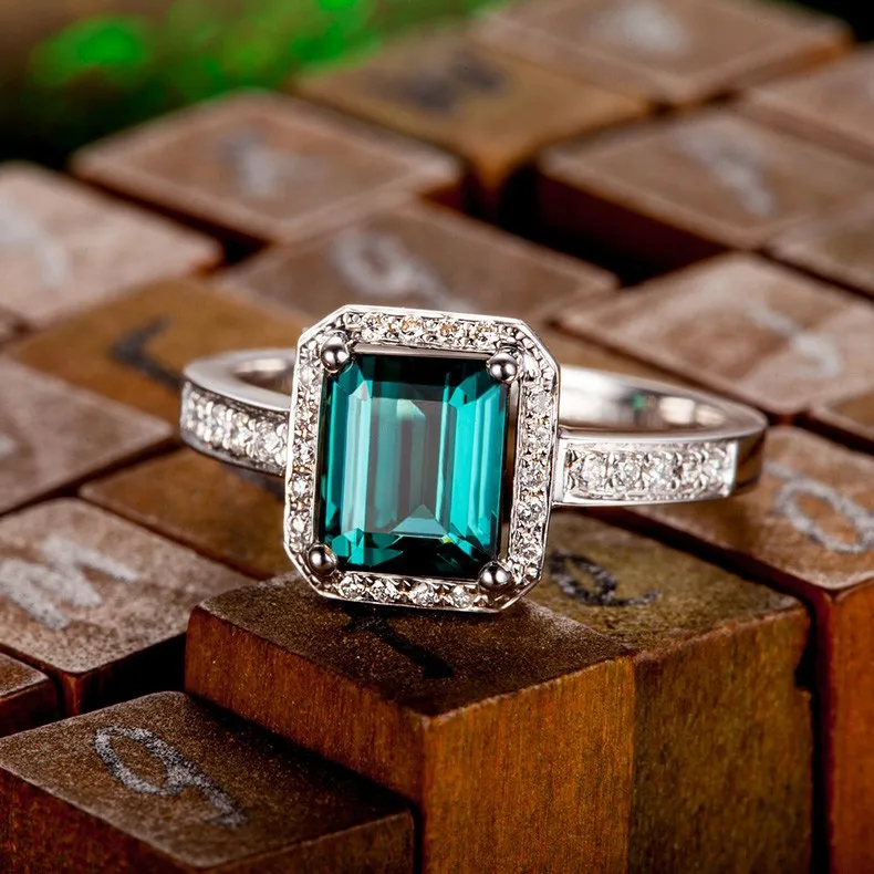 ZOCAI ЗОДИАК драгоценный камень знак огня Легенда натуральный 1,66 карат зеленый турмалин алмаз изумруд коктейльное кольцо 18 к белое золото W03642