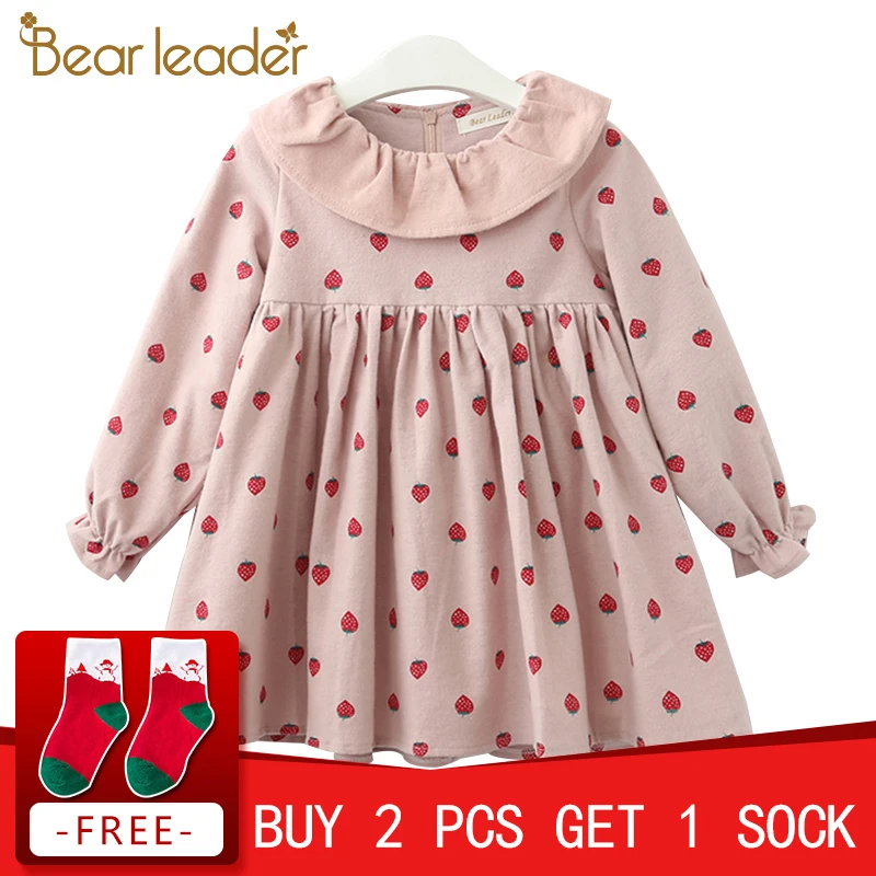 

Bear Leader Girls Dress 2018 Autumn Casual Style Girls Clothes Long Sleeve Ruffles Turn- down Collar Design Dot Pattern Dress