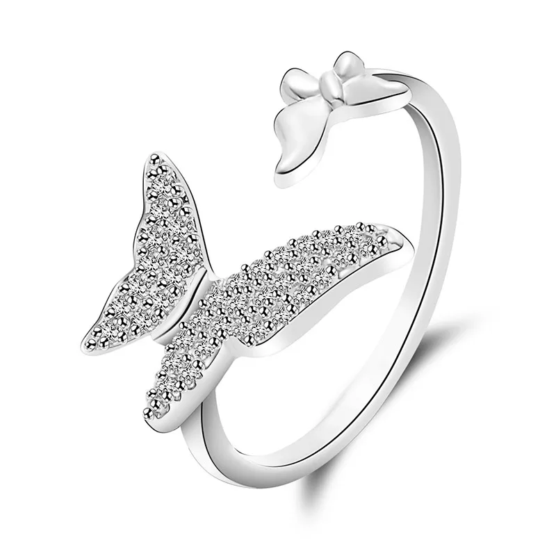 USTAR кристаллы бабочка свадебные кольца для женщин AAA циркон палец женские кольца для помолвки ювелирные изделия открытие регулируемый размер