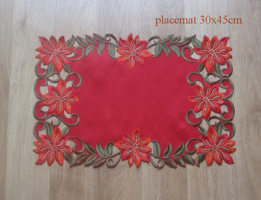 Vezon جديد عيد الميلاد البوليستر التطريز عيد الميلاد الجدول عداء الساتان سماط Cutwork تحديد الموقع الأحمر الجدول العلم منشفة القماش يغطي