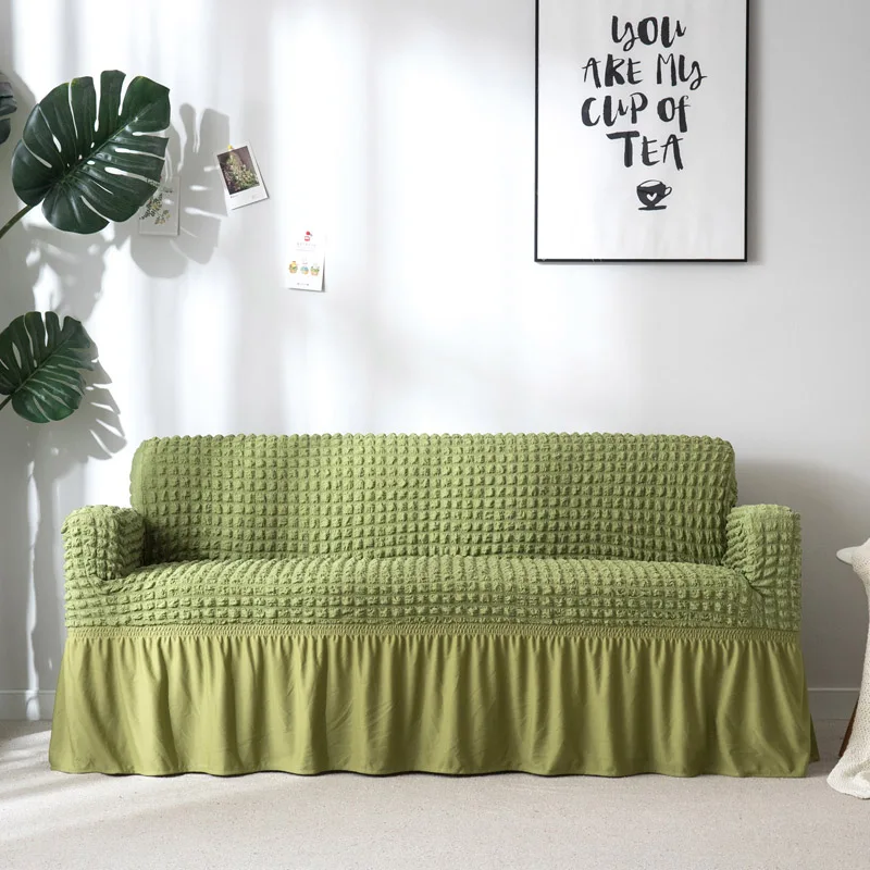 Жаккардовый диван крышка с юбкой стрейч универсальный чехол для дивана мебель чехол для гостиной один/два/три/Четыре местный - Цвет: Зеленый