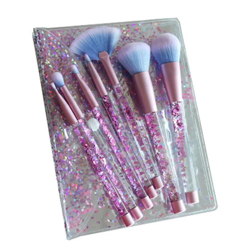 Pro Lady 7pcs Rhinestone Glitter Crystal Makeup Brushes Sets Face Lip