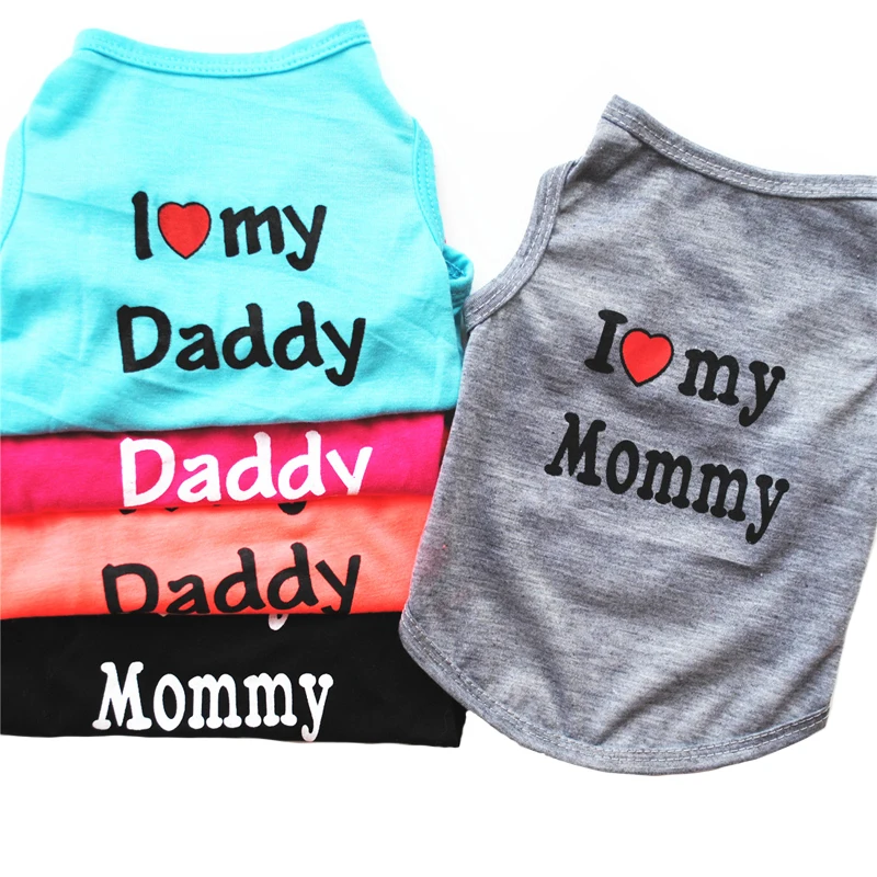 

Unisex Puppy Cat T Shirt Sleeveless Clothing Cute Dogs Clothes For Small Dogs Classic Love Mommy & Love Daddy Print Dog Vest