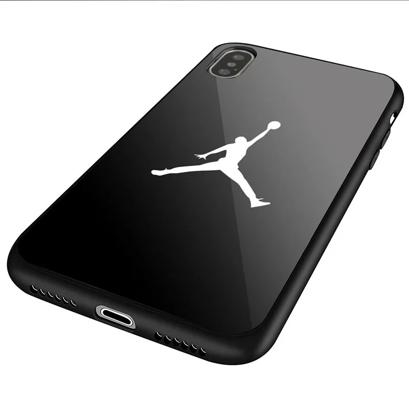 GYKZ Jordan Phone Cases For iPhone XS MAX XR X 7 8 6 6s Plus Luxury Sports Simple Glossy Tempered Glass Back Cover Coque Capa