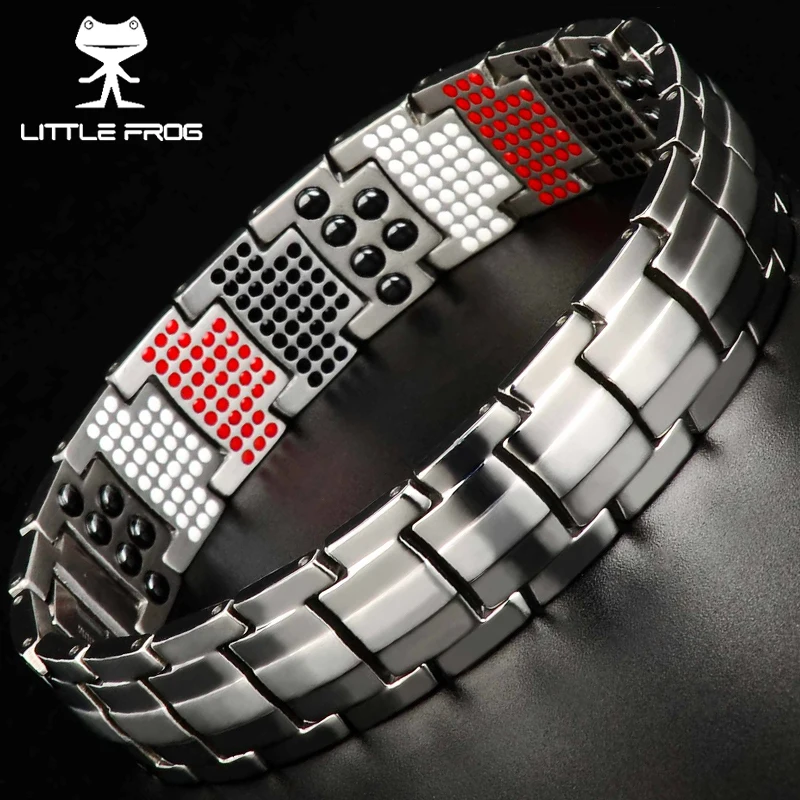 

LITTLE FROG Health Magnetic Bracelets Bangles Wide Pure Titanium Hand Chain Link Energy Germanium Bracelet Men Fashion Jewelry