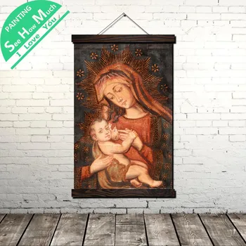 

Madonna Jesus Lady Scroll Painting Canvas Vintage Poster and Print Wall Art Pictures Living Room Bedroom Farmhouse Decoration