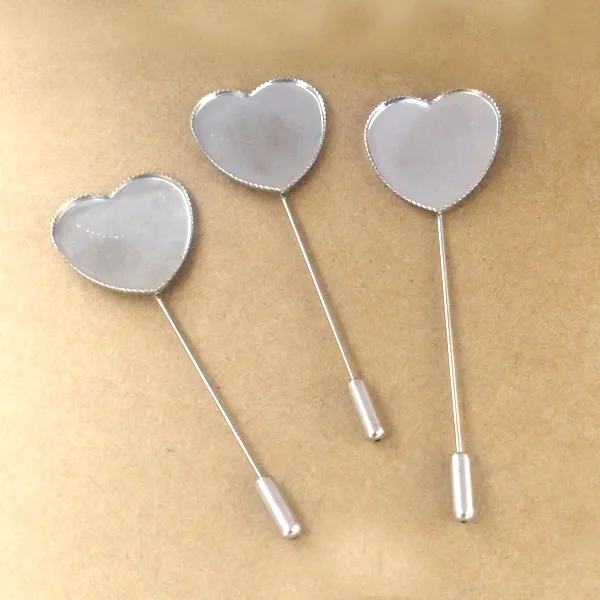 25mm Blank Heart Bezel tray Brooch Pins w/ a Stopper Hat Pins Safety