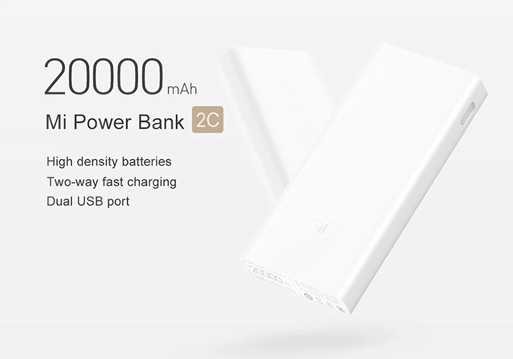 Original Xiaomi Mi Power Bank 20000mAh 2C External Battery portable charging Dual USB QC3.0 20000 mAh Powerbank charger