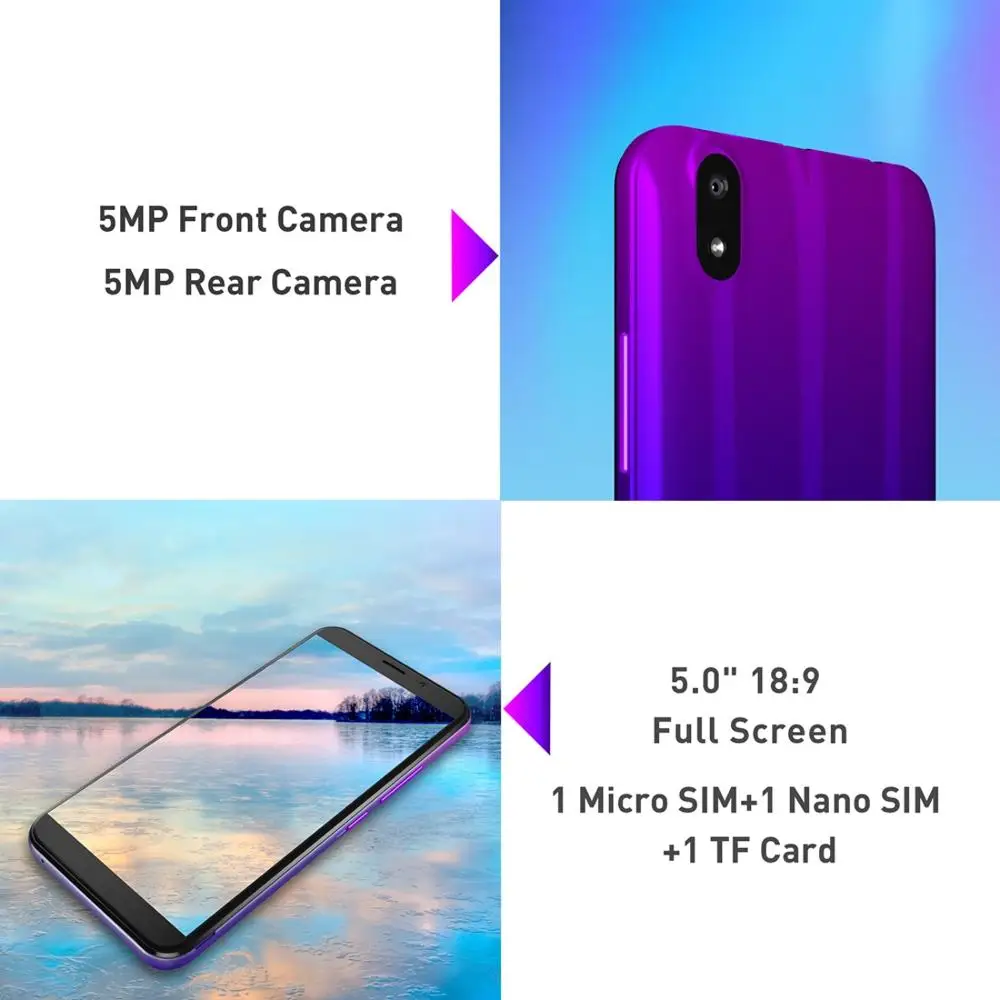 Pаспродажа Мобильный телефон LEAGOO Z10, 5,0 дюймов, 189, полный экран, Android 8,0, 1 ГБ ОЗУ, 8 Гб ПЗУ, четырехъядерный процессор MT6580, 2000 мАч, камера, две sim карты, 3G, сма...