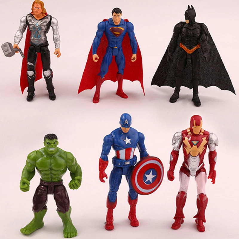 

6 pcs/set 10 cm baby doll toy super hero the avengers action figures toys pvc model toys spider man man iron thor gifts for boys