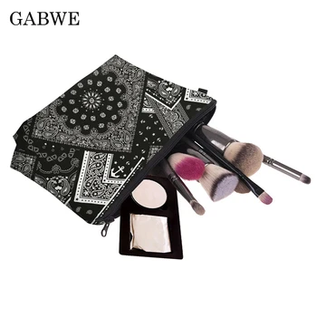 

GABWE Black Color Flower Print Women Cosmetics Case Makeup Bag Organizer Neceser Maleta De Maquiagem Vanity Fashion Make Up Bag