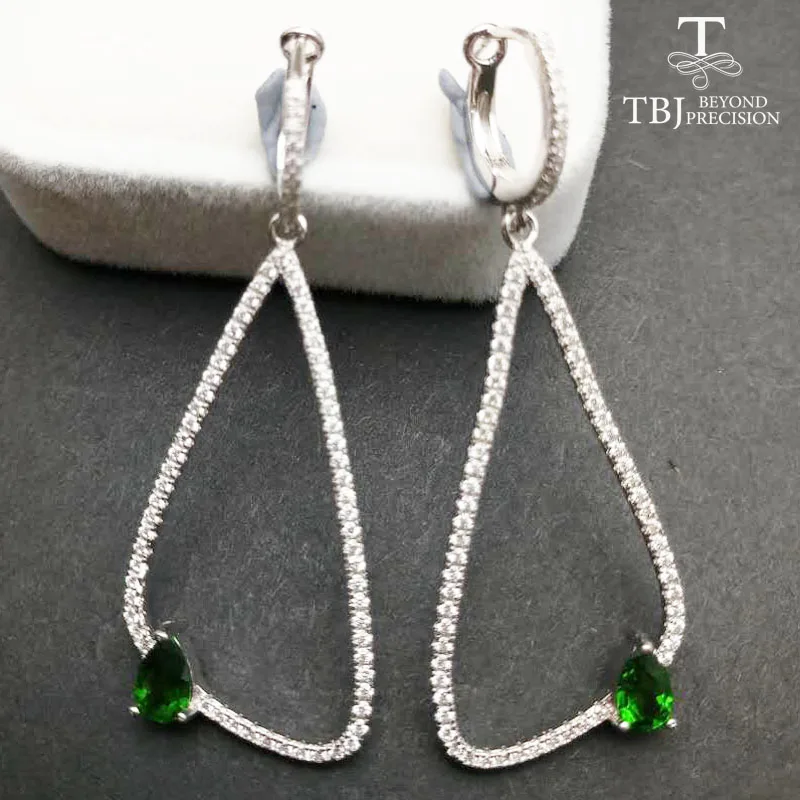 

TBJ,Stylish earring in 925 silver with chrome diospide,simple and elegant earring clip design for ladies with gift box