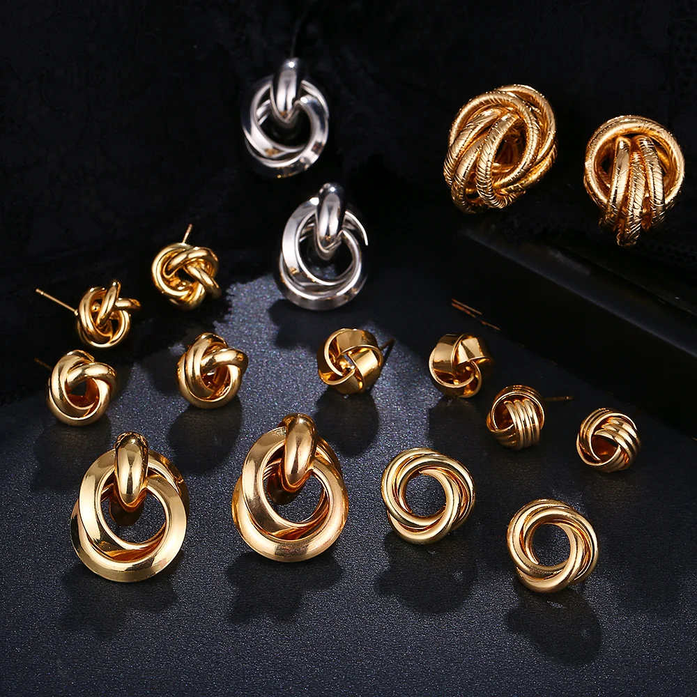 IF YOU Gold Metal Irregular Knot Stud Earrings For Women Kolczyki Vintage Earring Statement