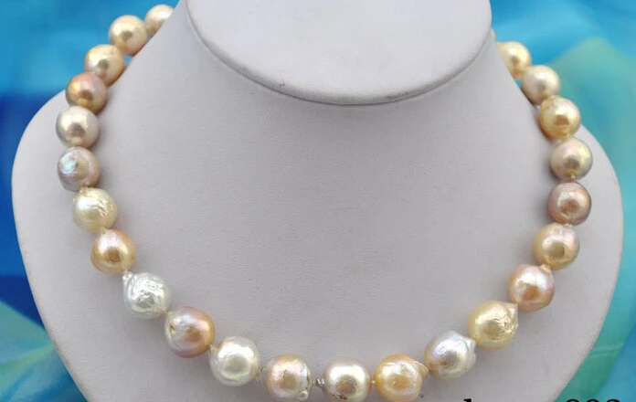 

Rare 17.5" 14mm pink white lavender almost round Edison Reborn pearl necklace^^^@^Noble style Natural Fine jewe SHIPPING (C0309)
