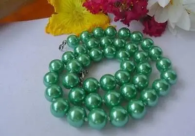 

FREE SHIPPINGCharming!10mm Green Sea Shell Pearl Round Beads Necklace 18''F NE54