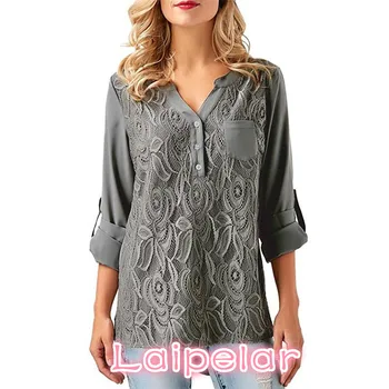 

Lace Chiffon Blouses Shirts Summer Women Tops Fashion Office Lady Shirts Casual Long Sleeve Tops Plus Size 3XL Blusas
