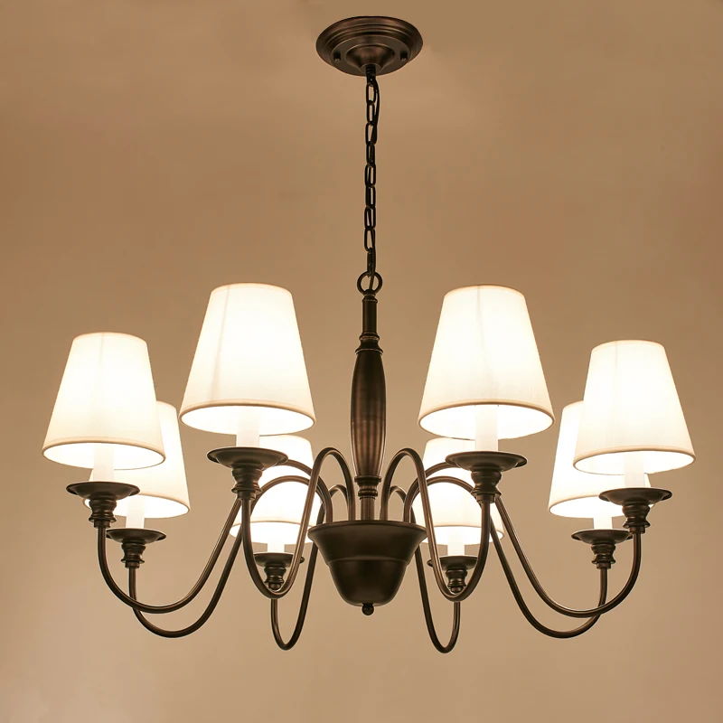 

LED Chandelier LED Vintage Pendant lamp light Iron Black Fabric shade ceiling lamp for Living Room Dinning Room