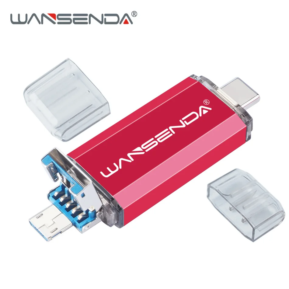 WANSENDA 3 в 1 флеш-накопитель USB 3,0 Тип-C портативный флэш-накопитель 256 ГБ 128 ГБ флэш-накопитель 64 ГБ 32 ГБ оперативной памяти, 16 Гб встроенной памяти, cle usb флеш-накопитель для Android Тип C ПК - Цвет: Красный