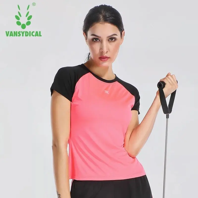 Vansydical Women Sports T Shirts Short Sleeve Yoga Shirts Elastic Quick 