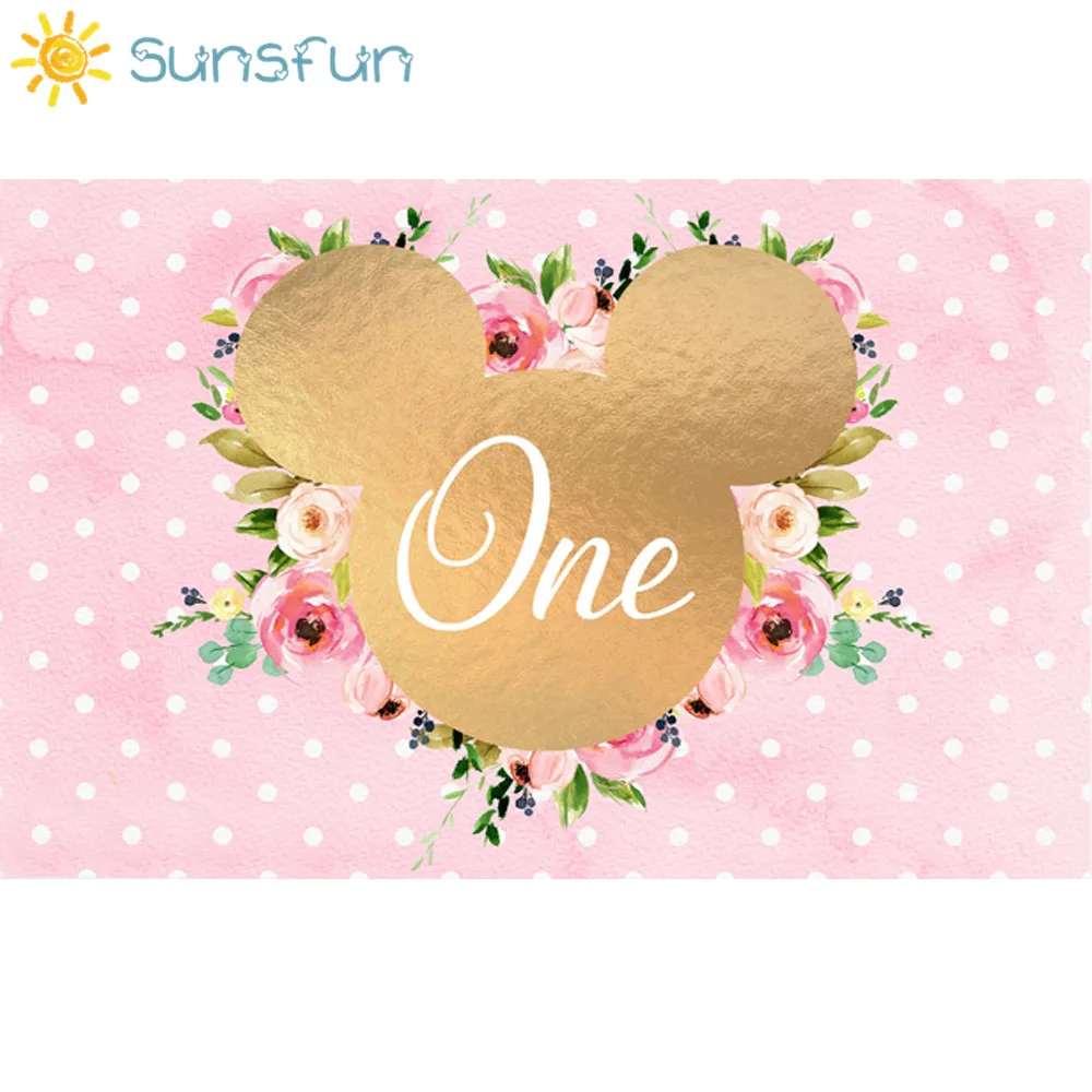 Sunsfun Минни Маус фон детский день рождения баннер фотография фон розовый цветок декоративная фотобудка на заказ