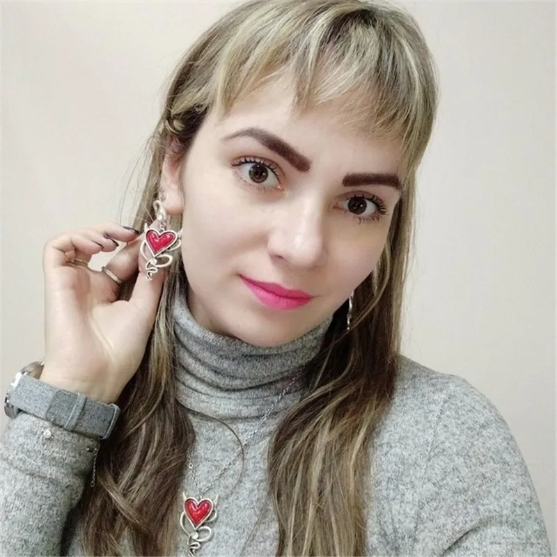 Набор украшений в готическом стиле Эмаль ожерелье Красное сердце с серьги