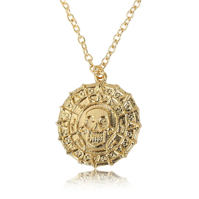 Европейский и американский фильм ювелирные изделия Пираты Карибы ожерелье ацтекская Золотая монета цепь мужское ожерелье с кулоном череп