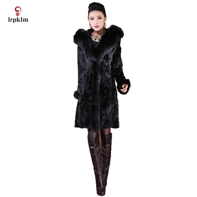 

2017 New Fashion Large Size 6XL Weman's Winter High Imitation Mink Fur Coat Long Fox Fur Hooded Jacket Warm Slim Parkas PQ056